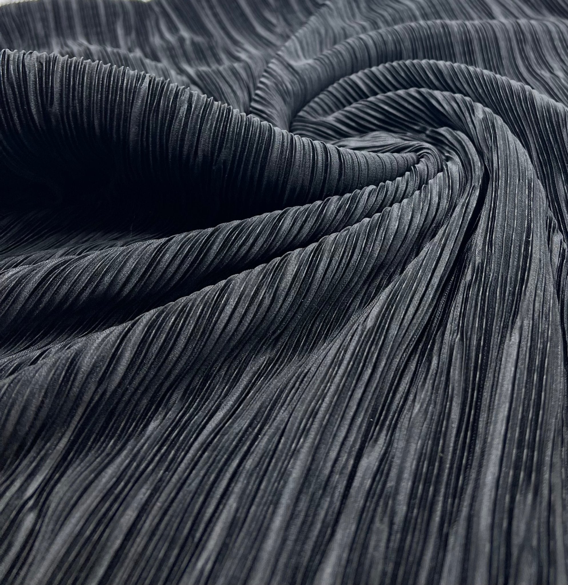 Black Plisse Pleated 2 Way Stretch Fabric - T9 Fabrics